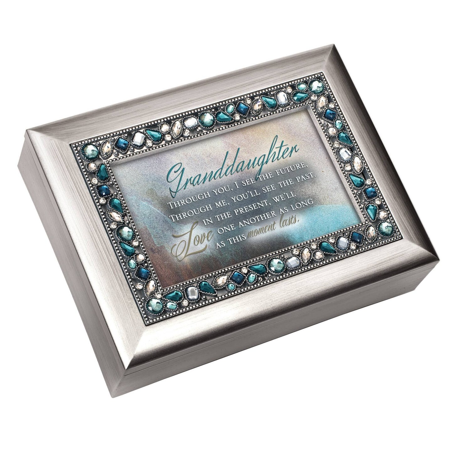 Edge Collection - 8" x 6" x 2.75" - Silver - Jewelry Music Box with Photo Frame for Granddaughter - 1 Piece