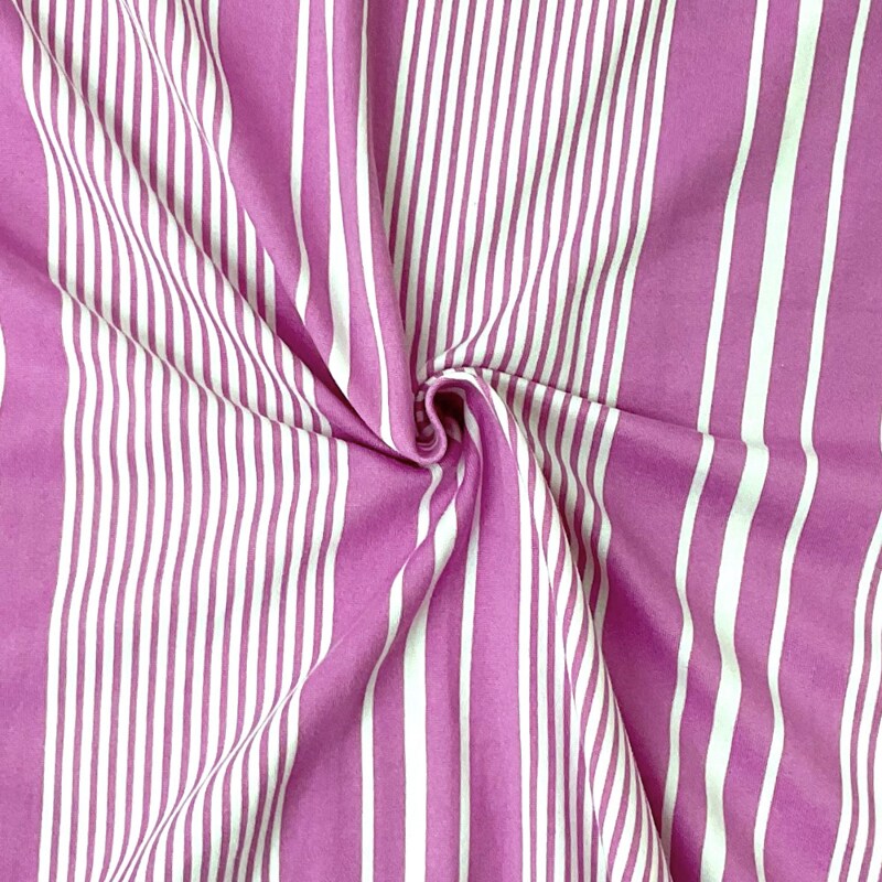 Lilac Purple Poly Stretch Vertical Stripe Print DB Jersey Knit Fabric By the Yard