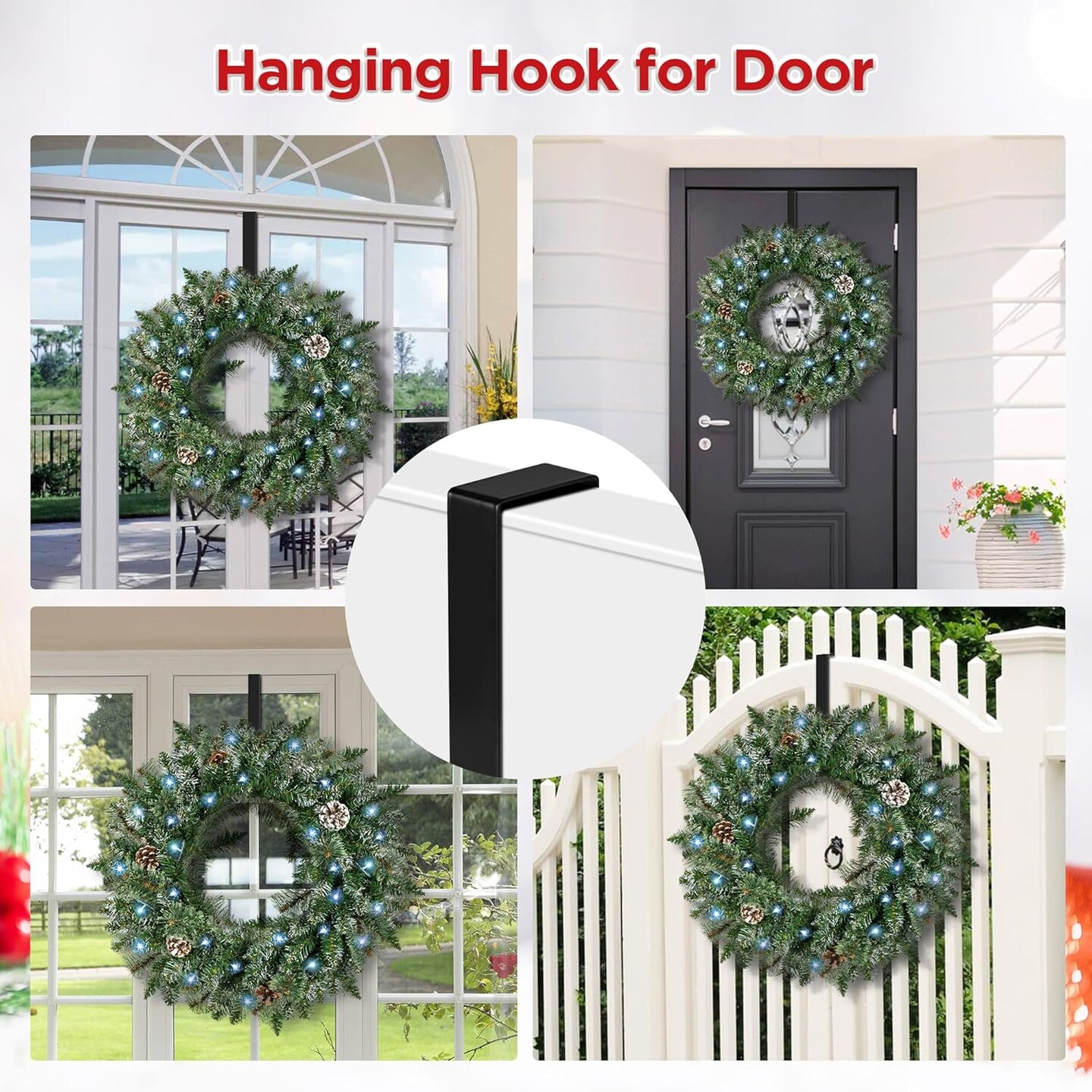 Pre-lit Christmas Wreath for Front Door (Frosted) 24&#x22;D x 24&#x22;W x 5.1&#x22;H