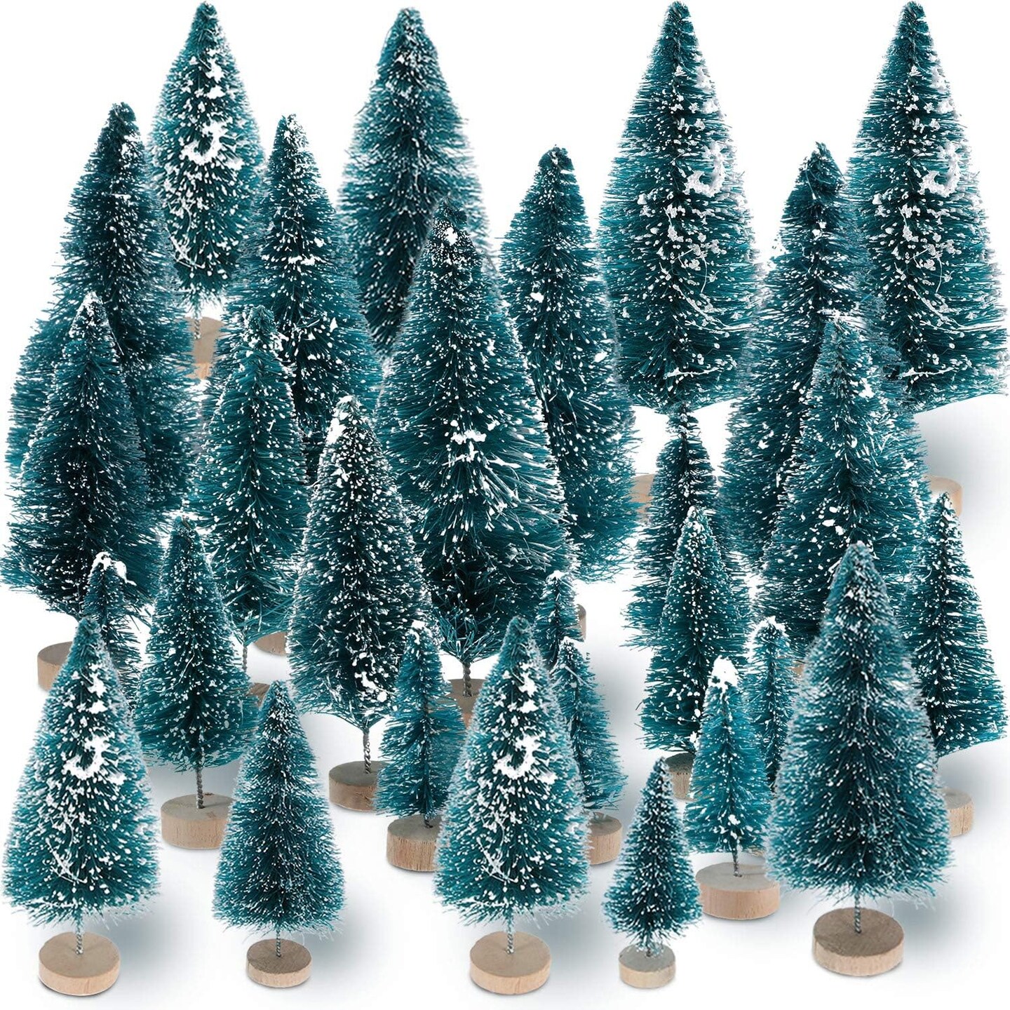 45 Pieces Mini Sisal Snow Frost Trees Tabletop (Blue-green, White) 6.3"D x 9.06"W x 0.79"H