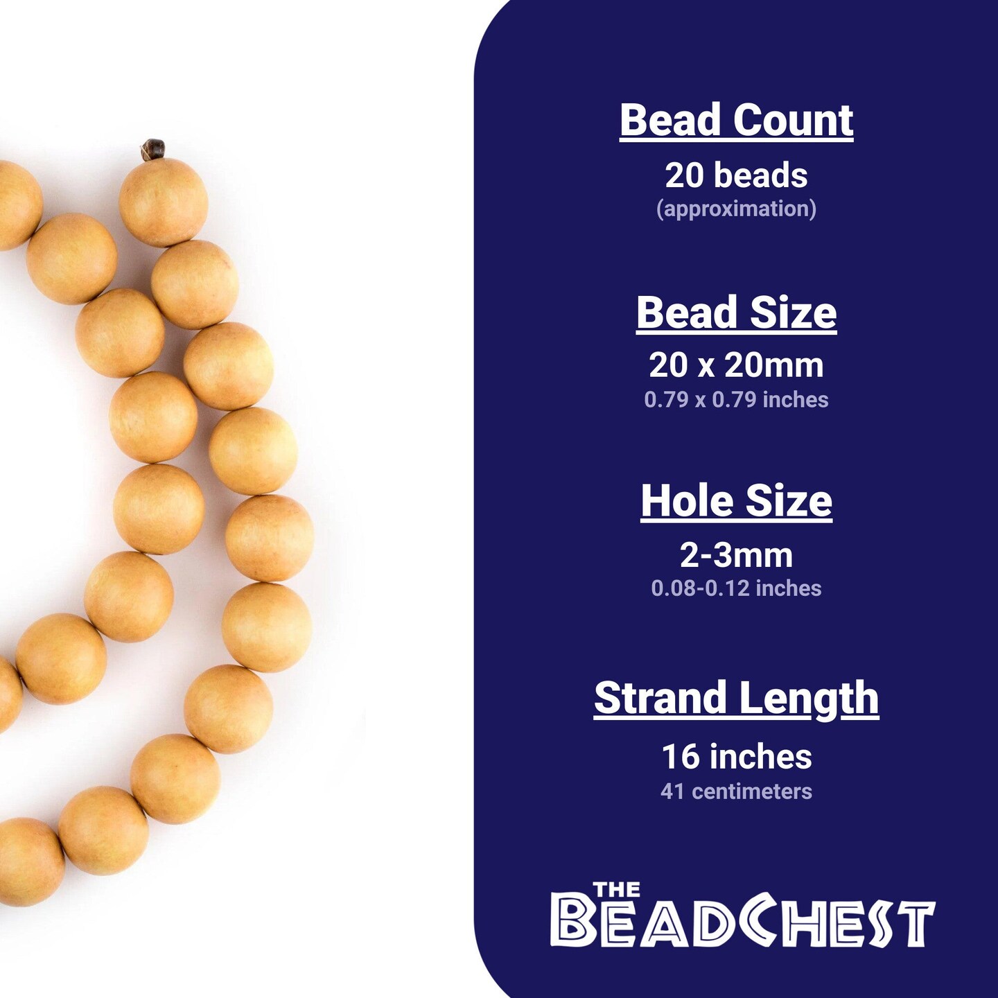 The Bead Chest Natural 20mm Wooden Beads in Yellow for Jewelry Making &#x2013; Round Loose Wood Spacer Beads I Approximately 20 Beads