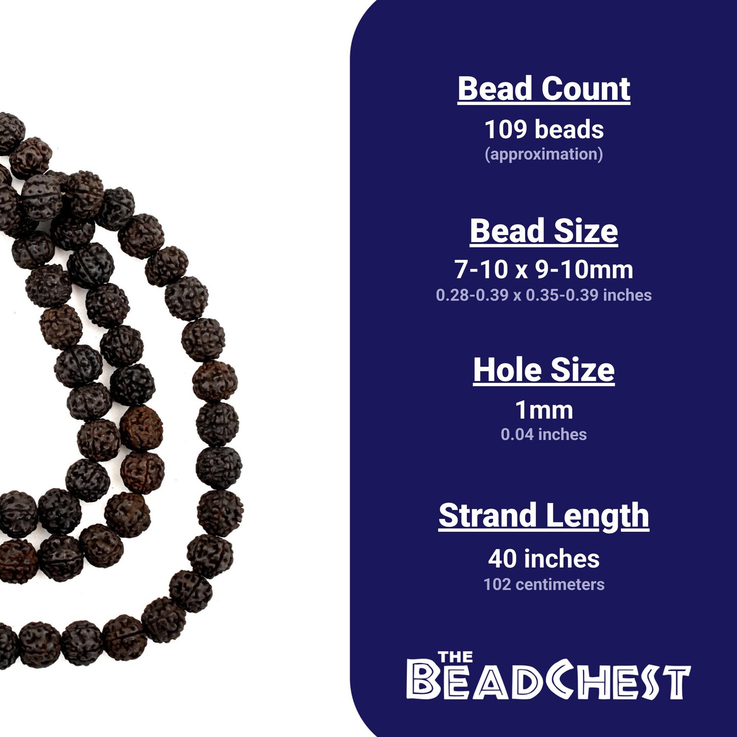 The Bead Chest Dark Brown Rudraksha Mala Prayer Beads: Premium Authentic Nepalese Wood Rosary for Meditation and Chanting, 10mm Full Strand
