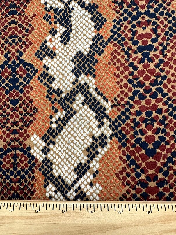Copper Multi Snakeskin Animal Print Poly Georgette Fabric By the Yard