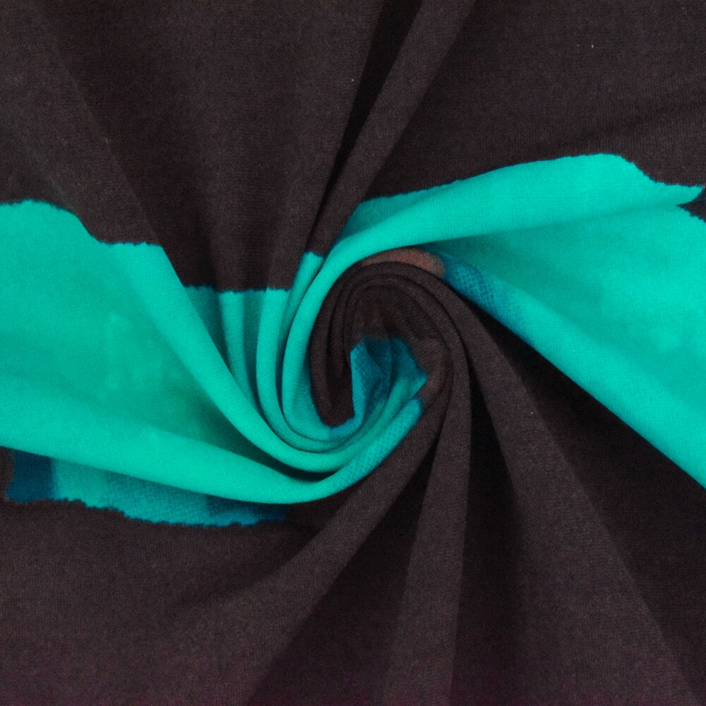 Turquoise-Black-Brown Abstract Printed Swimwear Stretch Tricot Knit Fabric By the Yard