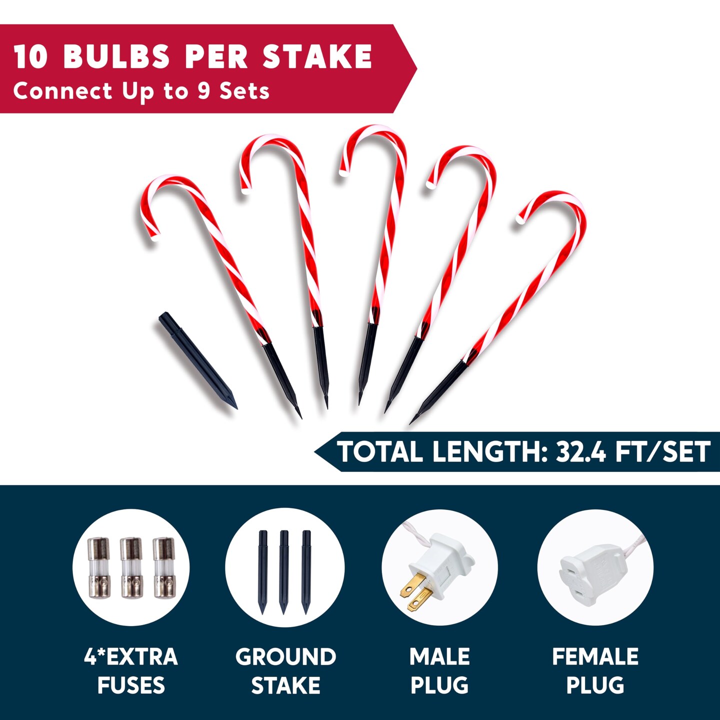 12 Pcs Christmas Candy Cane Pathway Markers Lights, 12” Stakes Lights, Outdoor Decorations for Holiday Xmas Indoor Yard Patio Garden Walkway