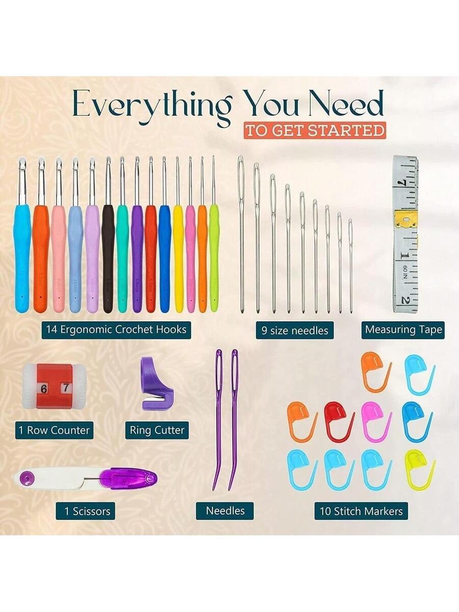 40-Piece Crochet Kit with 11 Color Soft Yarn, Stitch Markers, Hooks, and Storage Bag