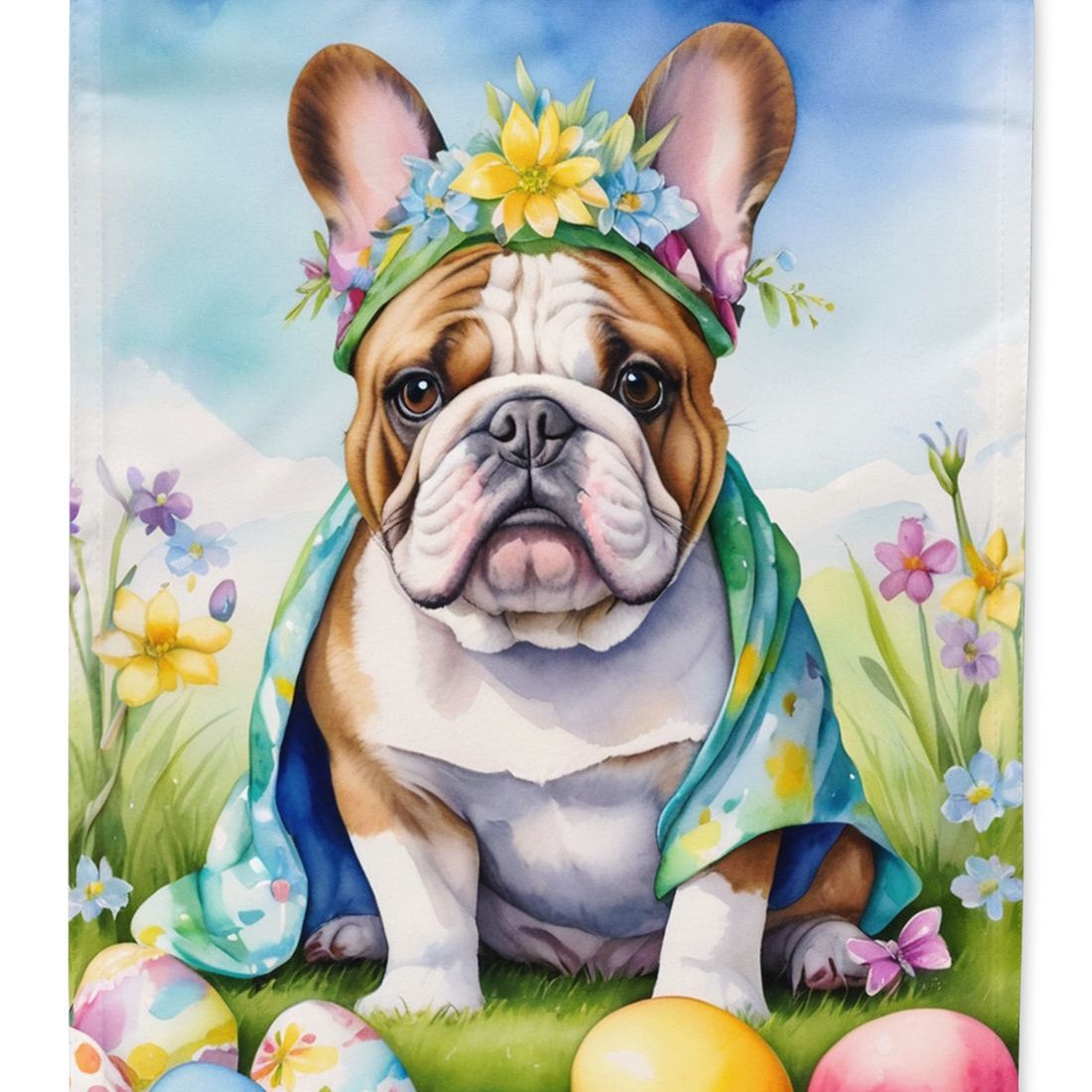 Edge Collections - 28" X 40" - Multicolor - English Bulldog Easter Egg Hunt Decorative Garden Flag - 1 Piece