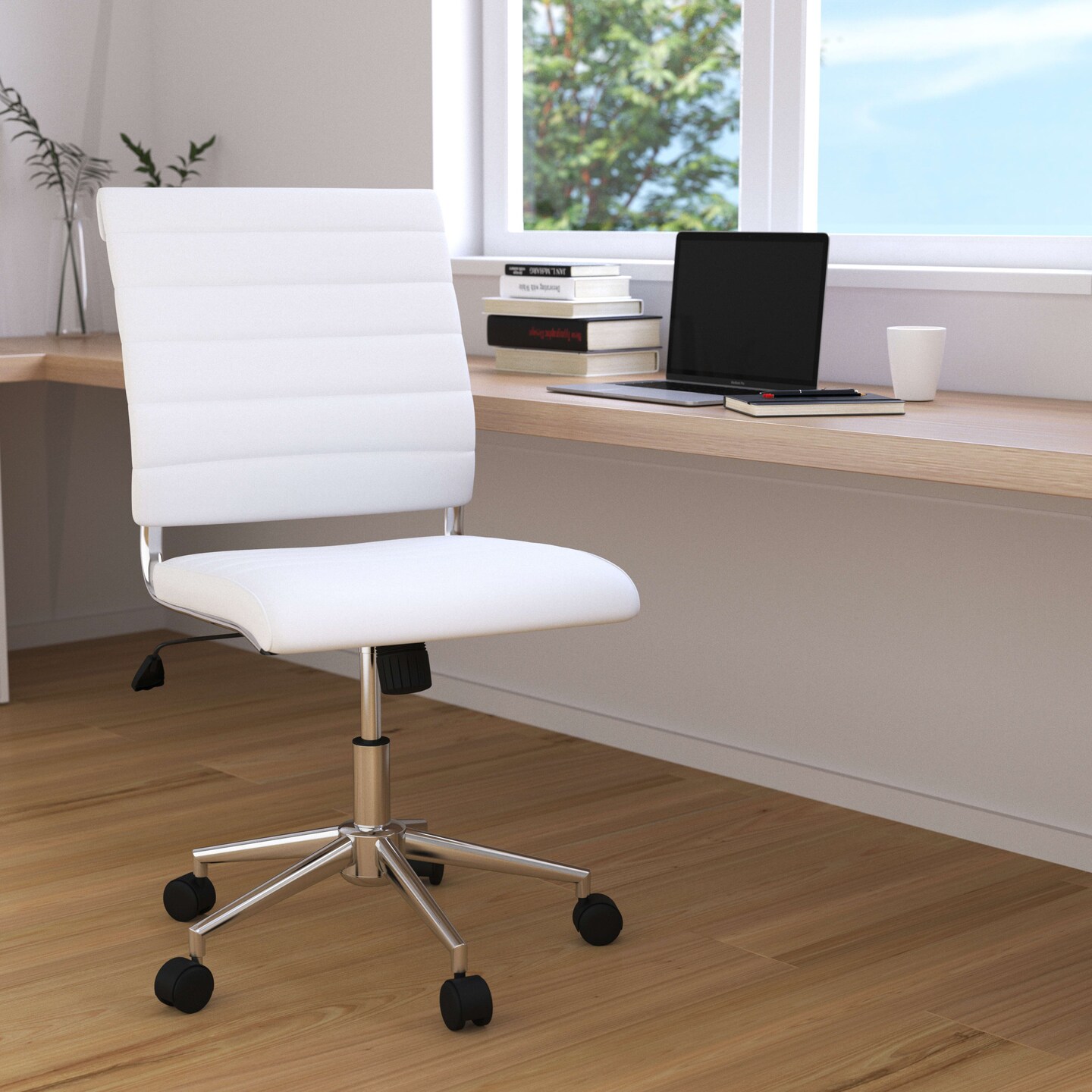 Merrick Lane Corrina Ergonomic Swivel Office Chair Ribbed Back and Seat Mid-Back Armless Computer Desk Chair with Metal Base