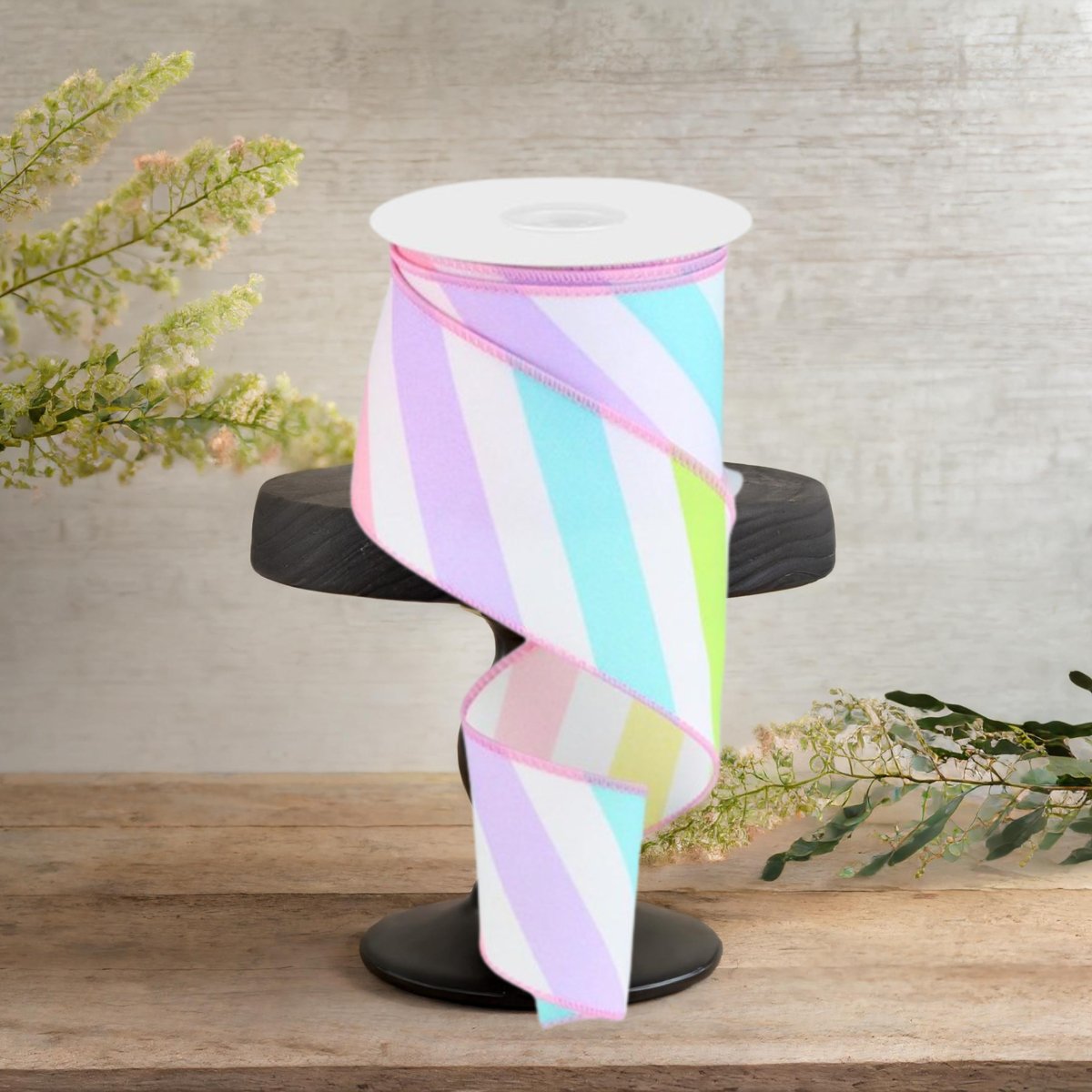 2.5&#x22; Large Multi Diagonal Stripe Ribbon: White (10 Yards)