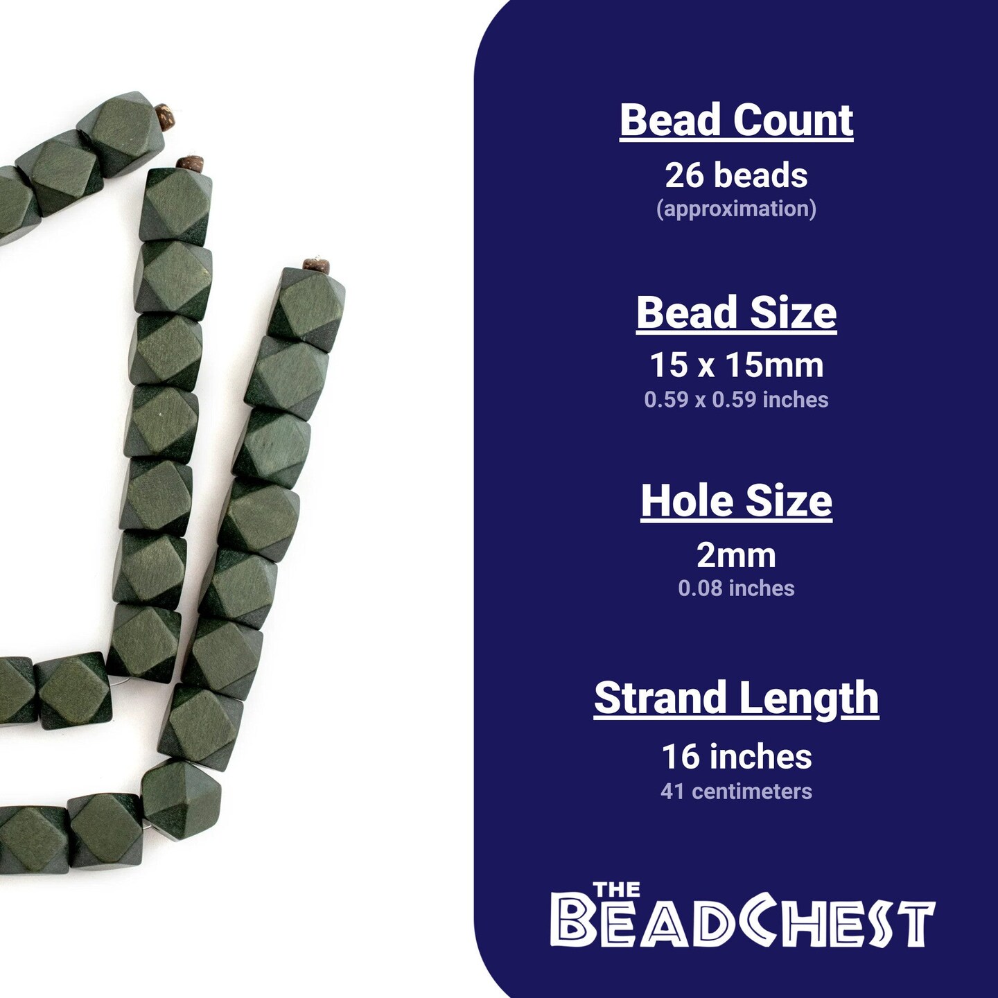 The Bead Chest Olive Green Cornerless Cube Wood Beads: 15mm Diamond Cut Natural Organic Beads for Jewelry Making
