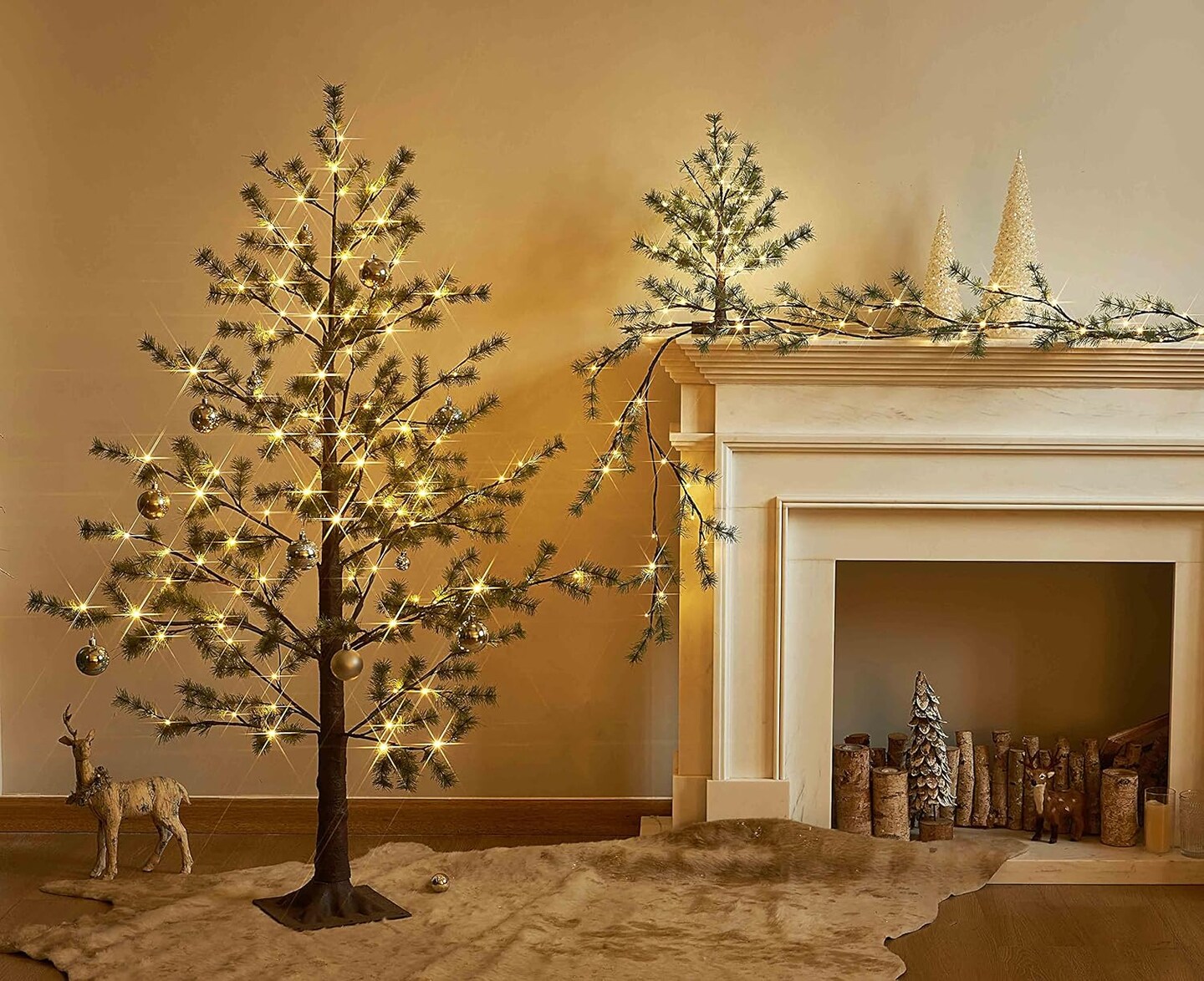 Lighted Christmas Pine Garland Battery Operated with Timer 6FT 48 Warm White LED Lights