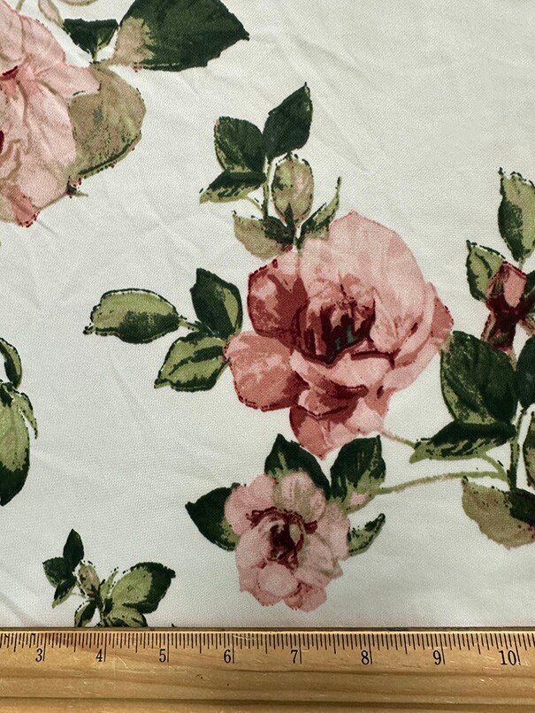 Ivory and Pink Multi Floral Print Scuba Knit Fabric By the Yard