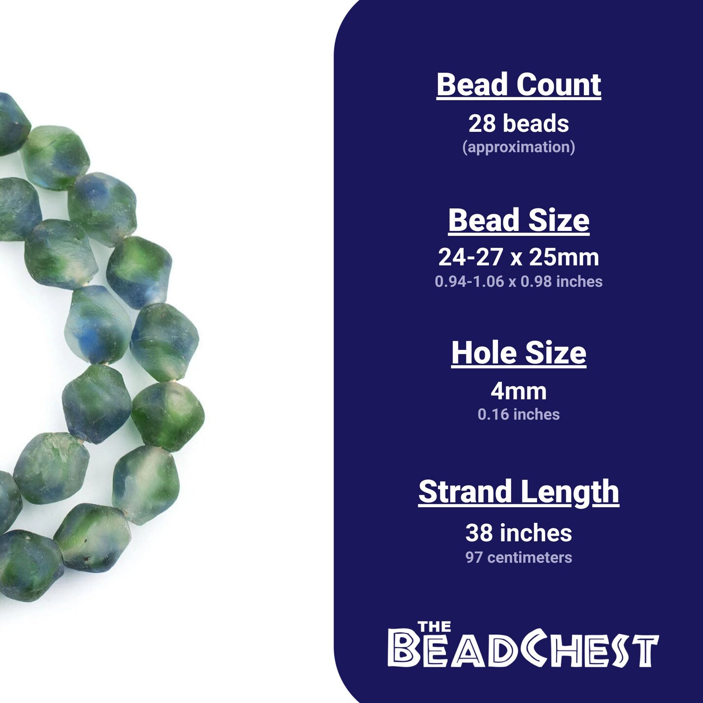 Jumbo Bicone Recycled Glass Beads - Beaded Wall Hangings - Extra Large African Sea Glass Beads 25mm - The Bead Chest (Blue-Green Swirl)