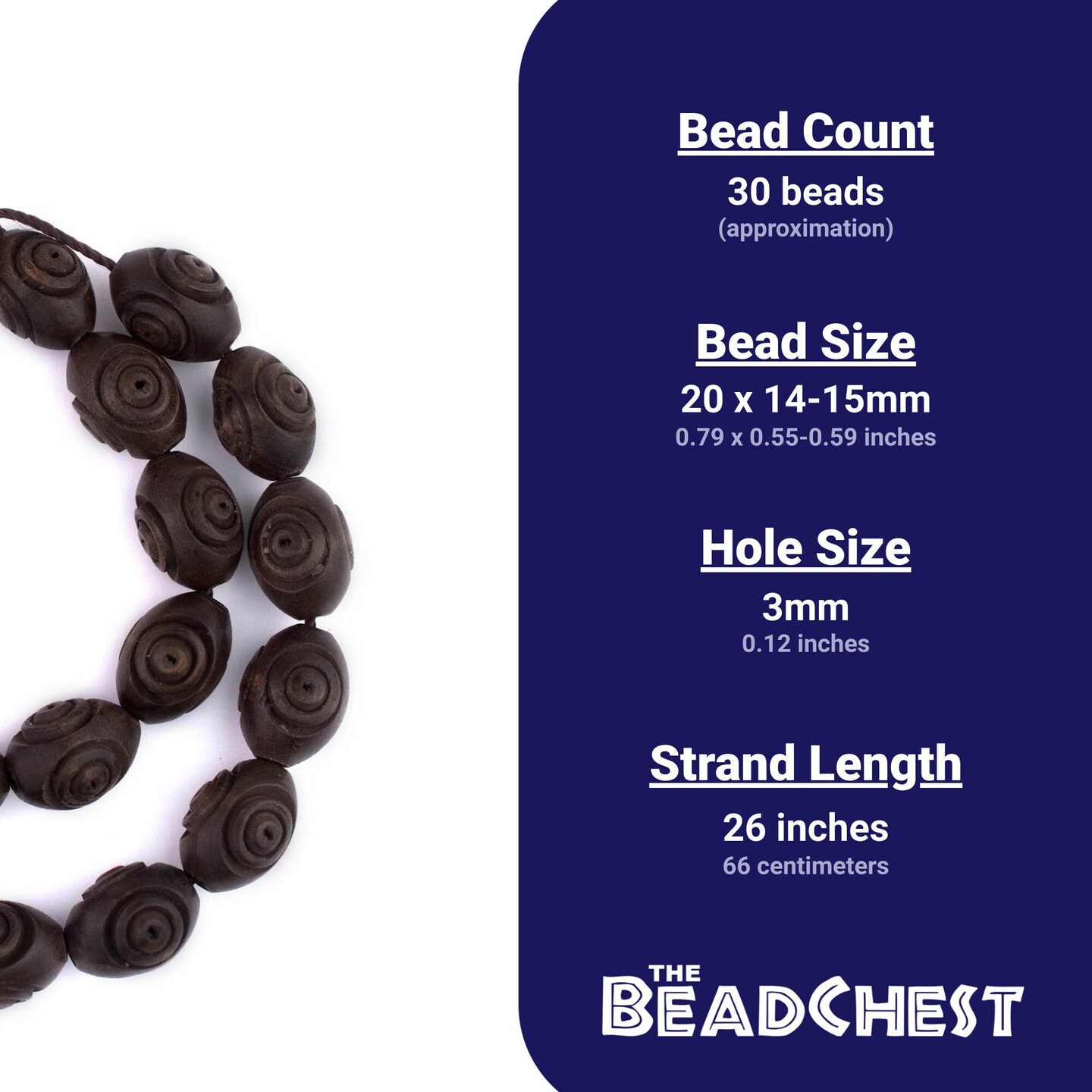 The Bead Chest Carved Vintage-Style Oval Olive Wood Beads from Bethlehem (20x14mm)