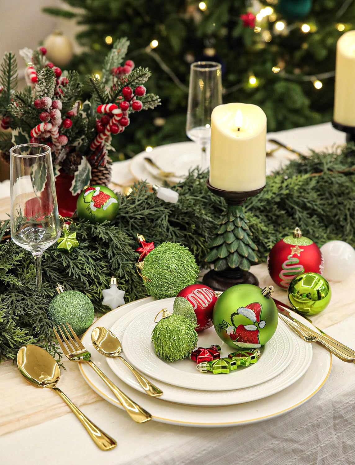 34 Pcs Christmas Ball Ornaments (Lime Green Red and White)