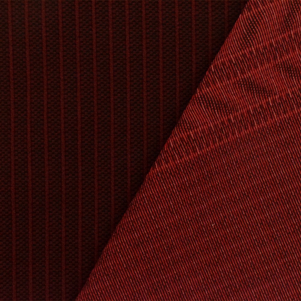 Red-Multi Famous Maker Tribal Stripe Border Stretch Jacquard Double Knit Fabric By the Yard