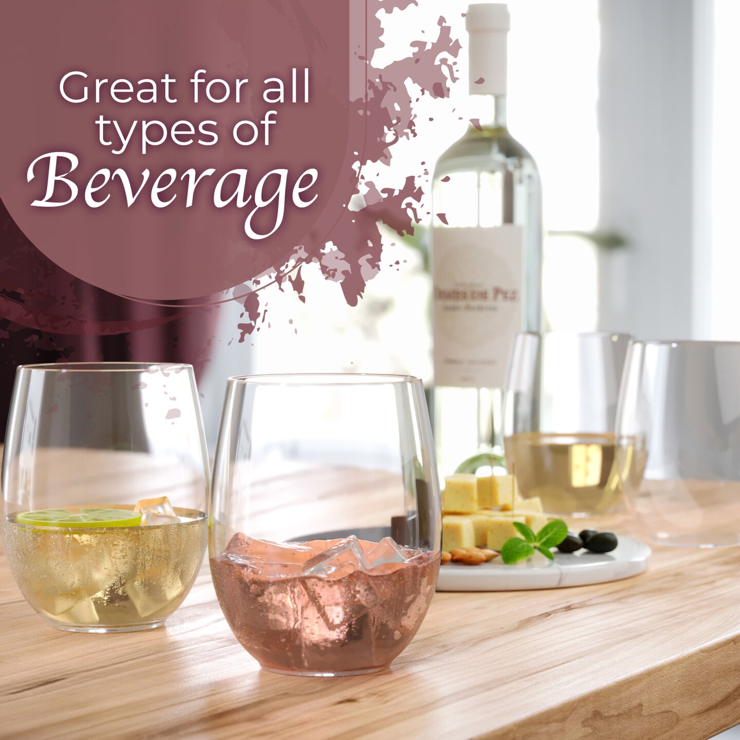 Exquisite Plastic Stemless Wine Glasses Disposable Wine Glasses 12 Oz Elegant Plastic Cups Reusable Durable Party Cups Disposable Cocktail Glass For Weddings & Events