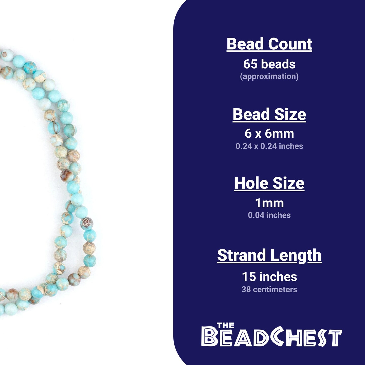 The Bead Chest Turquoise Sea Sediment Jasper Beads (6mm): Organic Gemstone Round Spherical Energy Stone Healing Power Crystal for Jewelry Bracelet Mala Necklace Making