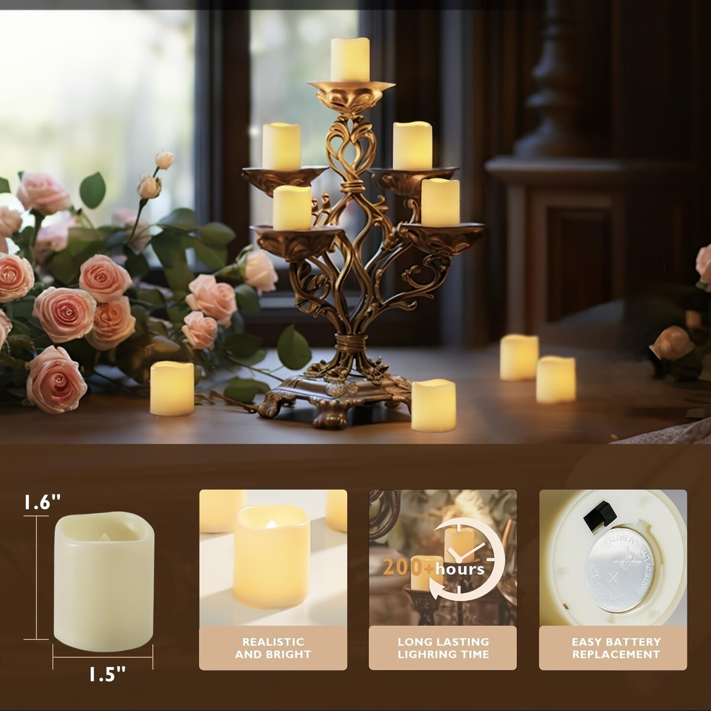 24 Pack Glowing Flameless Candles Battery Powered LED Coal Oil Candles