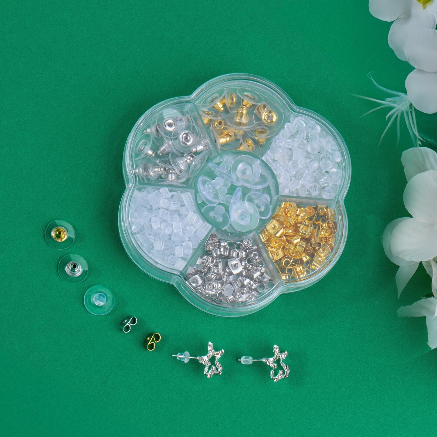 7 Styles Silicone Earring Backs Replacements for Studs/Droopy Ears/Heavy Earring,550Pcs Metal Clear Hypoallergenic Plastic Rubber Backings Clutch Stoppers for Fish Hook Studs Hoops