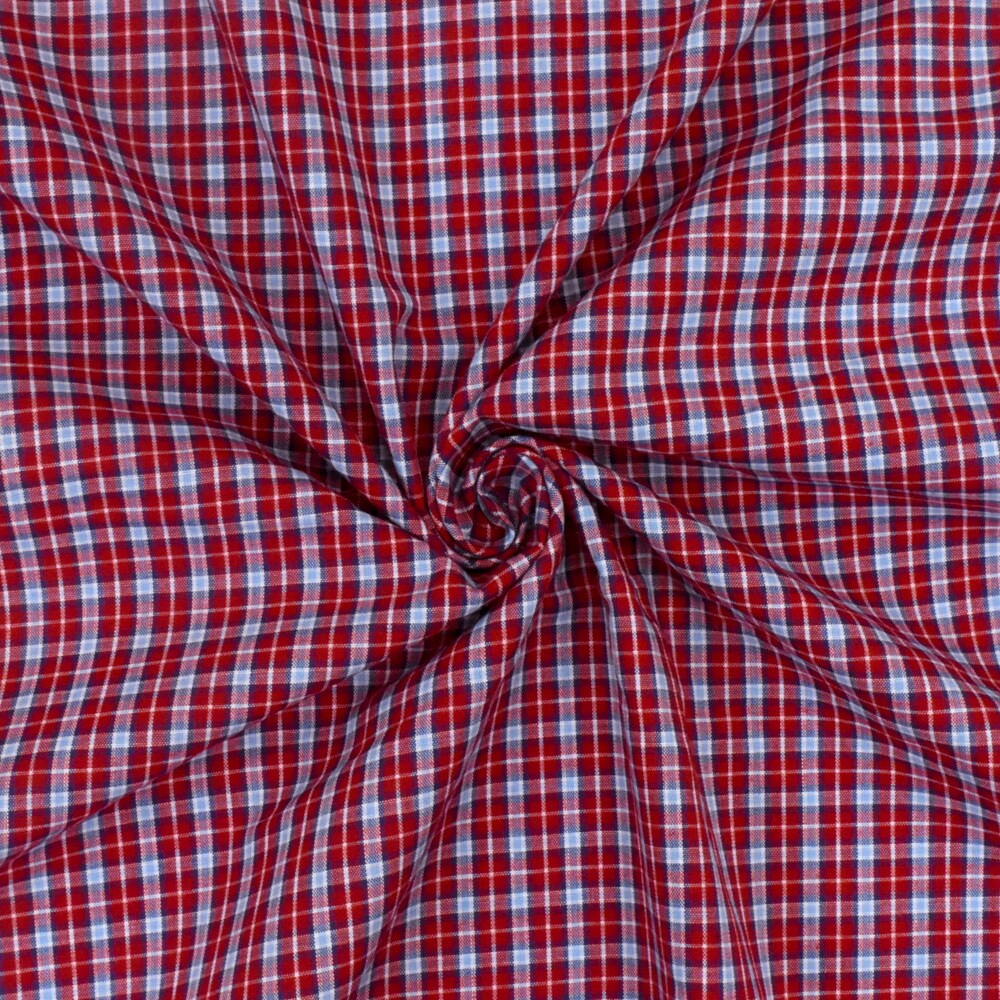 Red-Blue-Multi Plaid Cotton Polyester Madras Woven Fabric By the Yard