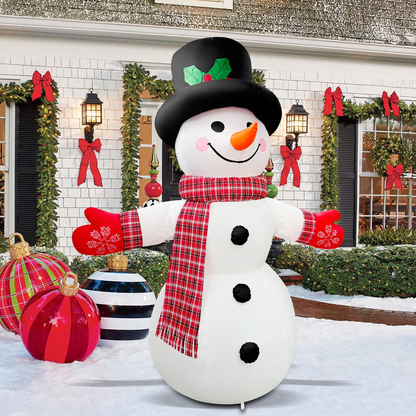 GOOSH 8FT Animated Waving Snowman Inflatable with LED Lights for Outdoor Christmas D&#xE9;cor