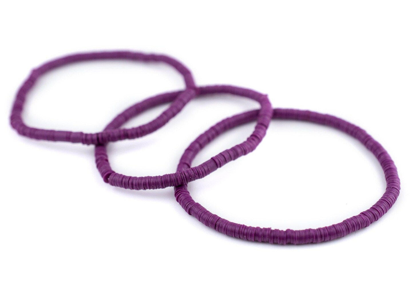 The Bead Chest Boho Stretch Bracelet, Plum Purple - Stackable African Vinyl Heishi, Unisex for Men & Women