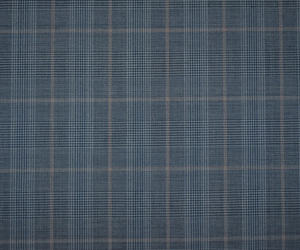 Blue-Orange-Multi Wool Poly Glen Plaid Check Shirting Woven Fabric By the Yard