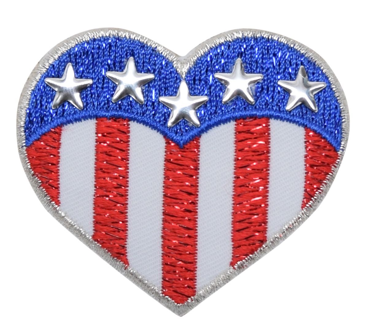 Patriotic Heart with Silver Stars, Embroidered, Iron on Patch
