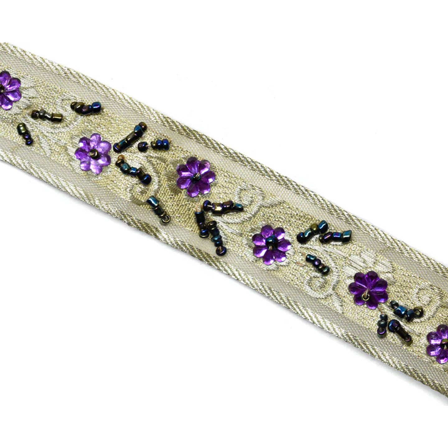 1 Yard Sequins Beaded Embroidered Floral Indian Trim for Sewing Crafts 1.125 Inch Width