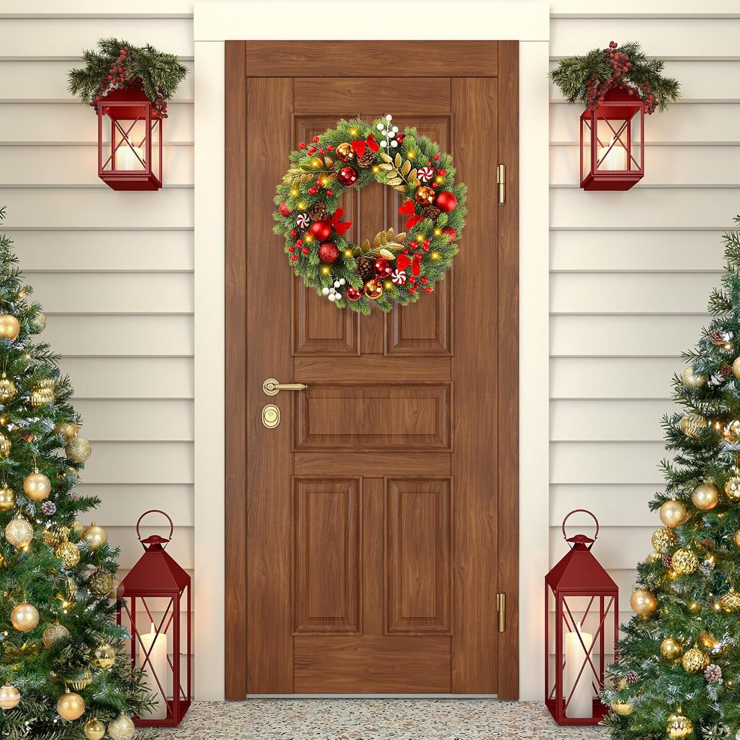 17 Inch Artificial Christmas Wreath for Front Door with 20 LED Lights (Green) 11.8&#x22;D x 7.8&#x22;W x 0.3&#x22;H