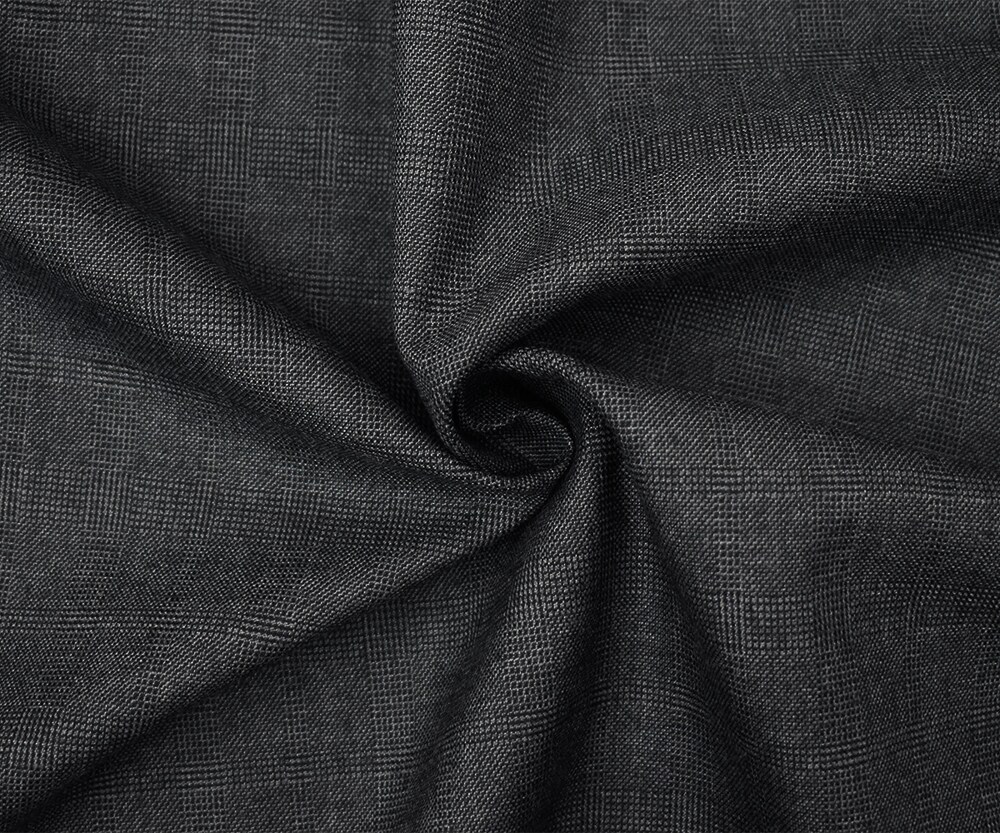 Black-Gray Wool Polyester Check Plaid Dobby Suiting Fabric By the Yard