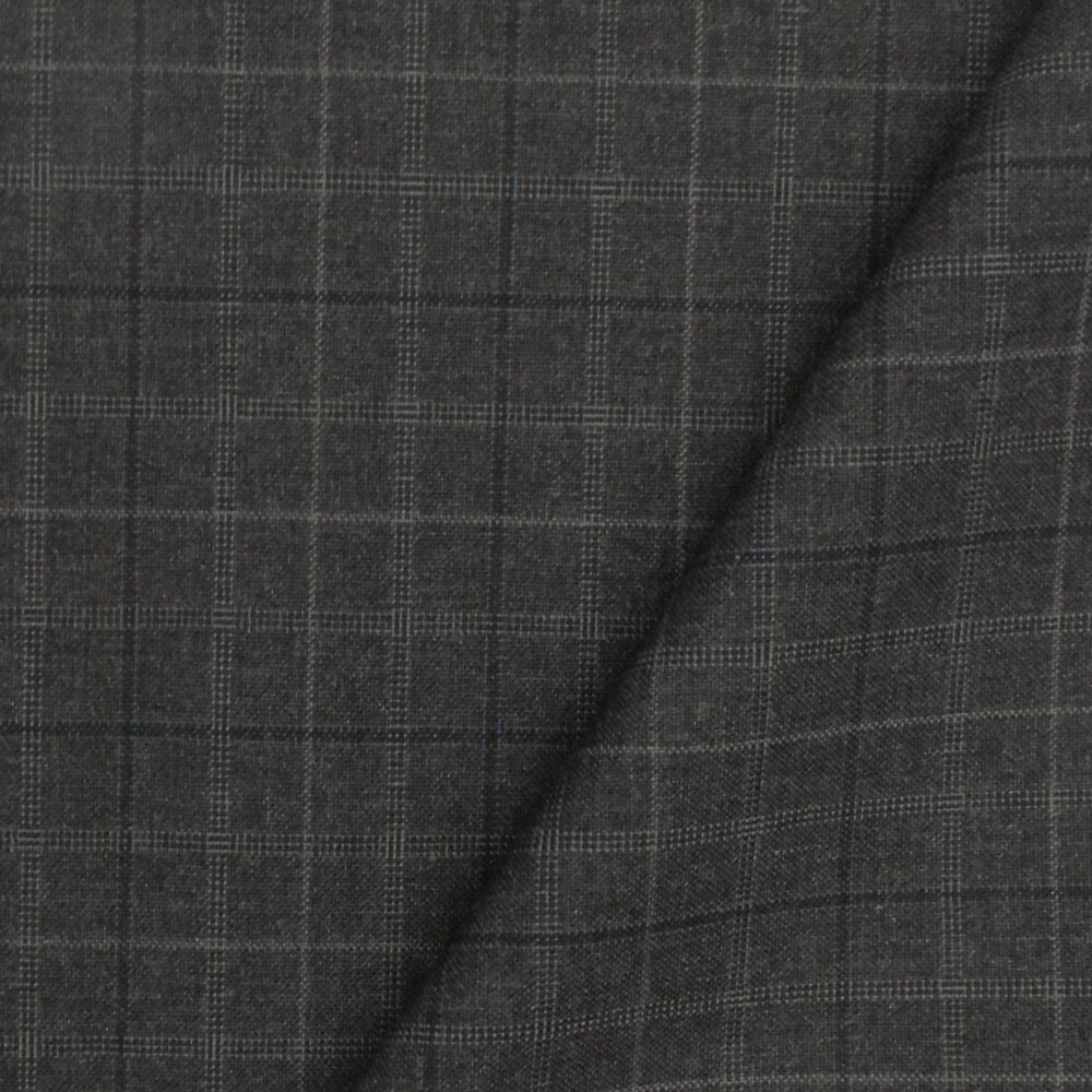 Night Gray-Blue-Multi Check Wool-Poly Woven Suiting Fabric By the Yard