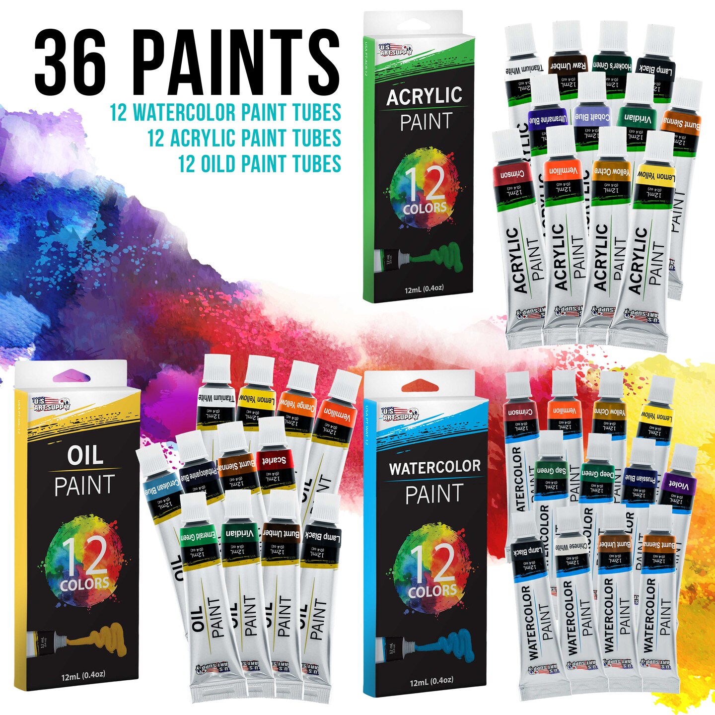 95 Piece Wood Box Easel Painting Set - Oil, Acrylic, Watercolor Paint Colors &#x26; Paint Brushes, Oil Artist Pastels, Pencils, Watercolor &#x26; Sketch Pads