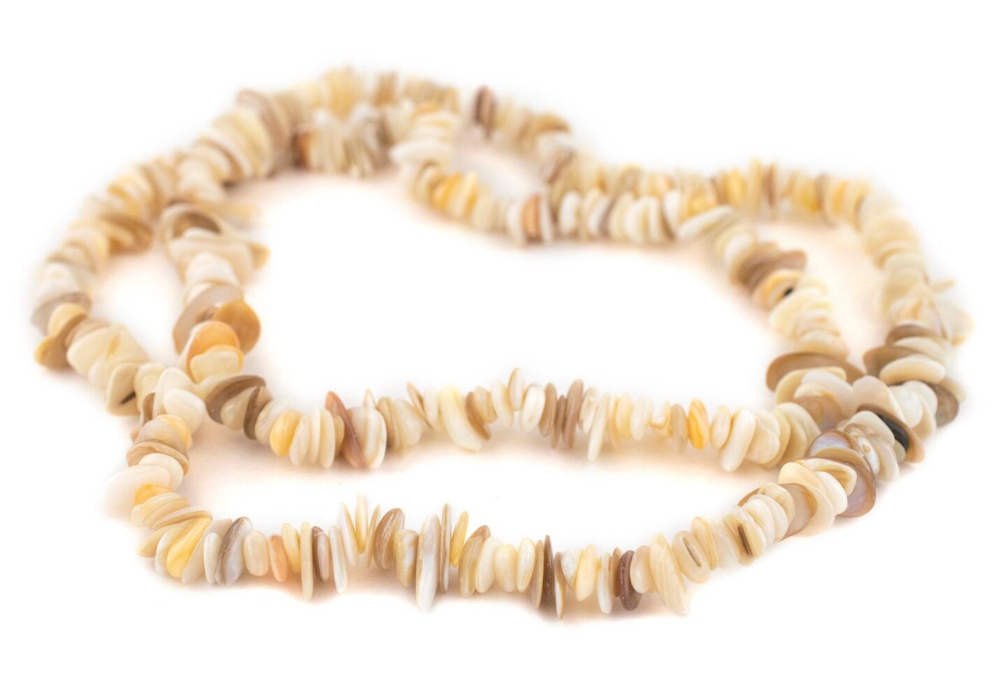 The Bead Chest Cream Oval Chip Shell Beads 4-12mm White Chips 30 Inch Strand