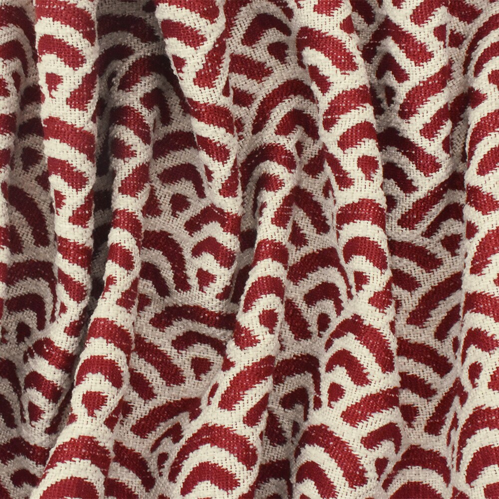Red-Ivory Scallop Scale Poly Acrylic Chenille Damask Woven Home Decorating Fabric By the Yard