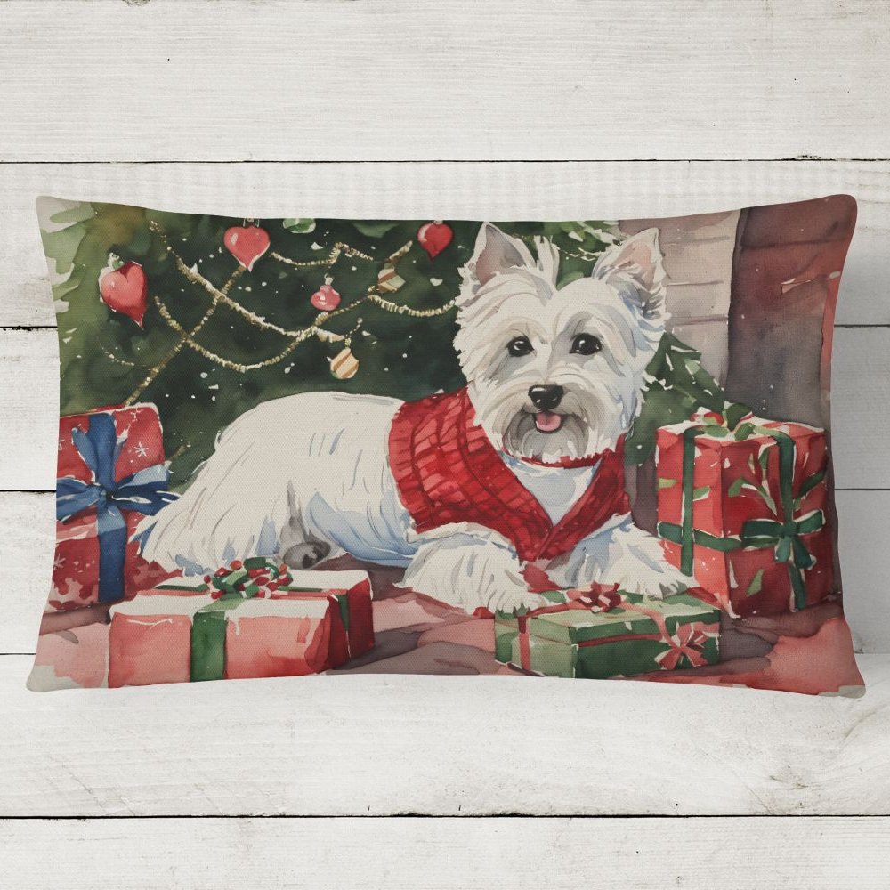 Edge Collections - 12" X 16" - Multicolor - Waiting on Throw Pillow Christmas Westie 1387 - 1 Piece