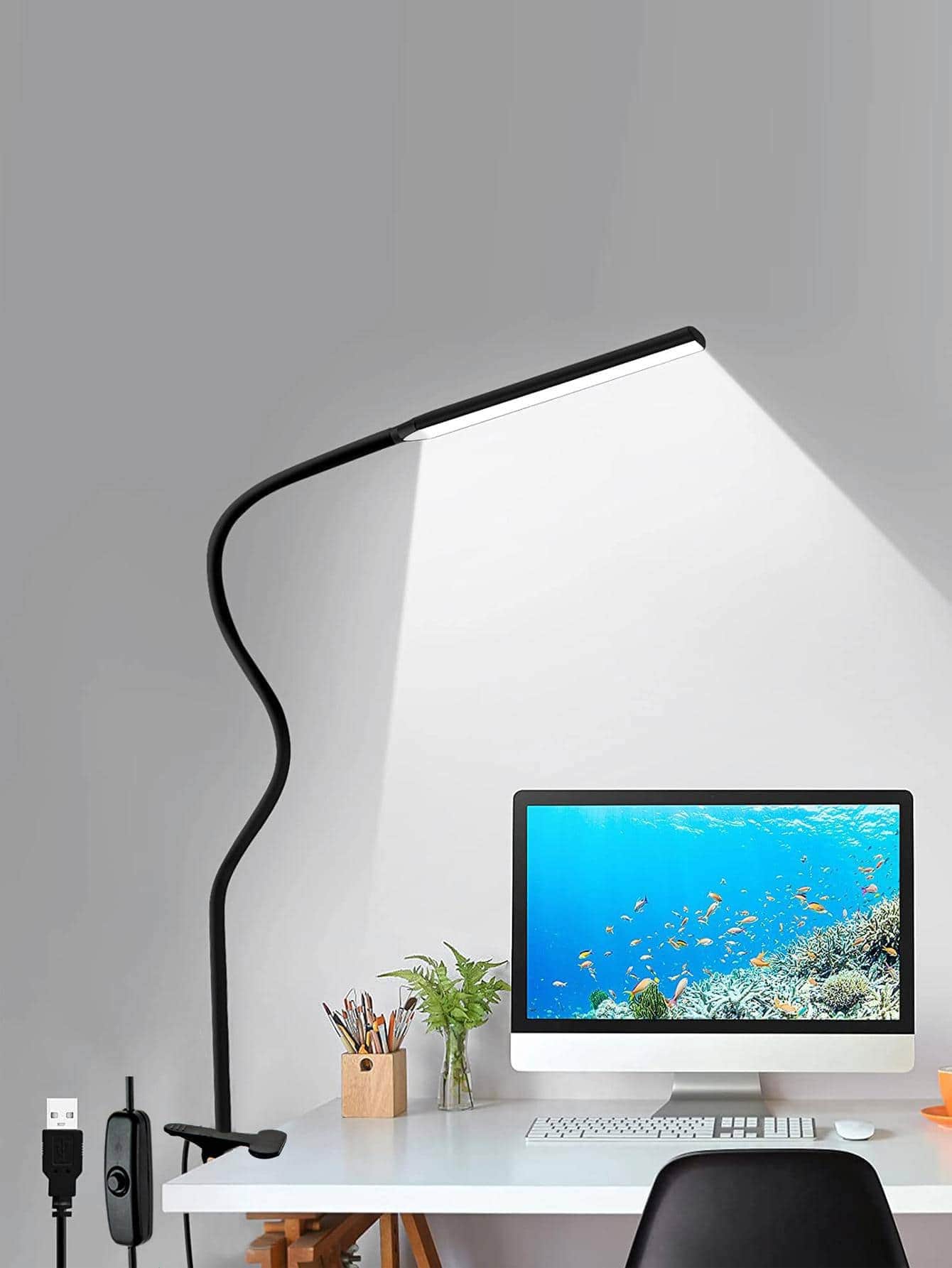 LED Swing Arm Table Lamp with Clamp, Flexible Gooseneck Task Lamp