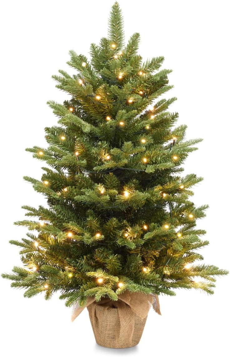 3ft Pre-Lit Premium Artificial Mini Christmas Tree with 85 LED Lights (Green) 24"D x 24"W x 36"H