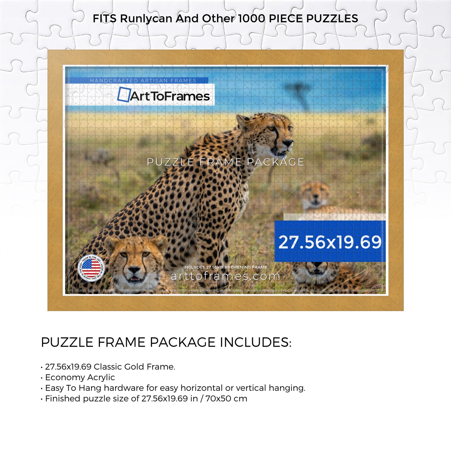 ArtToFrames 27.56x19.69 INCH / 70x50 CM Puzzle Frame for 1000 piece Puzzles.This 1.25 Inch Custom MDF Frame for Puzzles Comes with Economy Acrylic, Available in Multiple Colors
