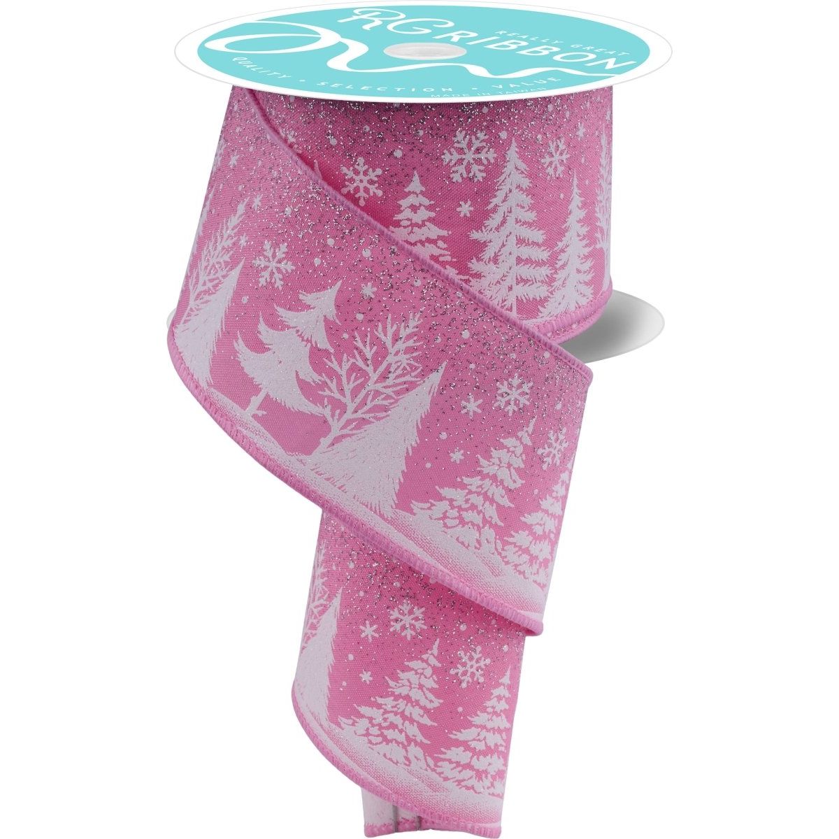 2.5&#x22; Glitter Snowflake Tree Ribbon: Pink (10 Yards)
