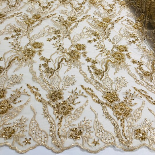 1 Yard Silver Beaded Lace Fabric Embroidered on Polyester Net Mesh for Couture Sewing 50 Inch Width