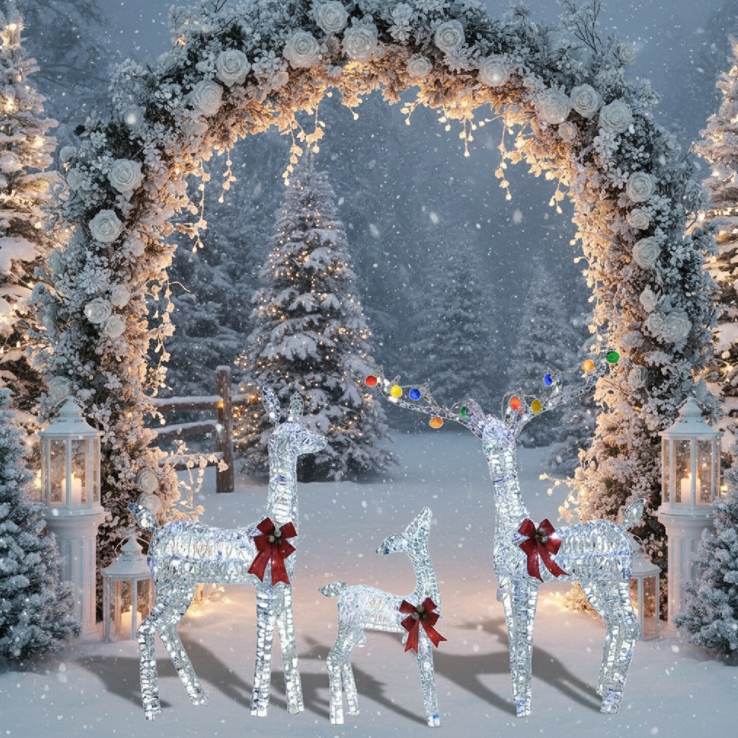 Premium LED Reindeer Family Outdoor Deer Holiday Yard Motif Lights 68.5 × 41 × 28.5 cm