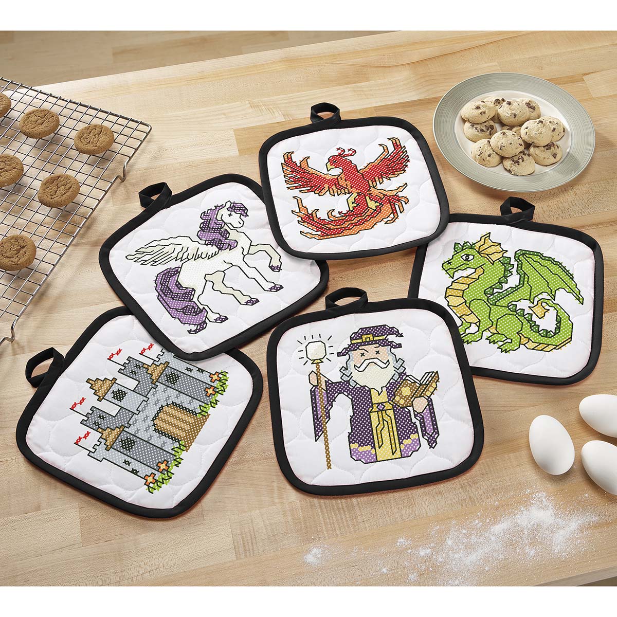 Herrschners In Another World Pot Holders Stamped Cross-Stitch