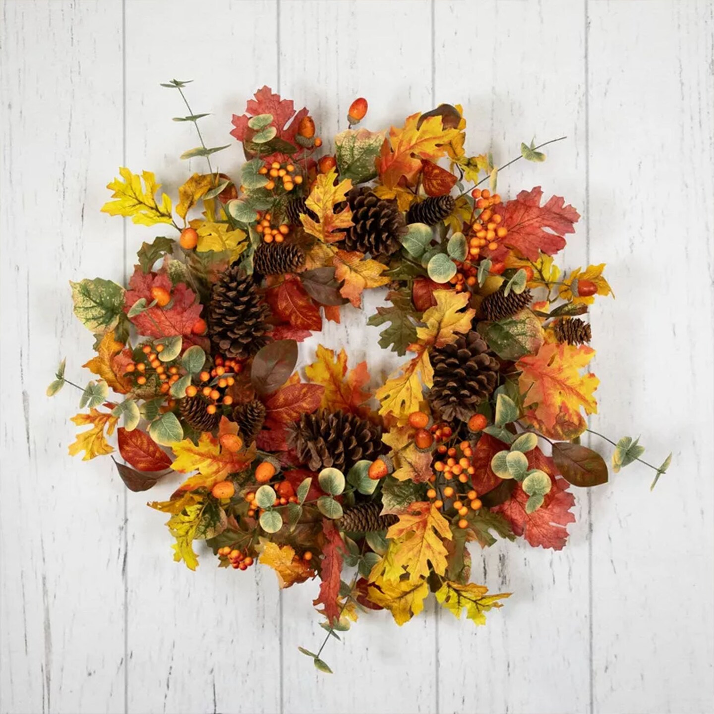 Berries and Pine Cones Artificial Maple Leaf Fall Harvest Wreath 26 Inch