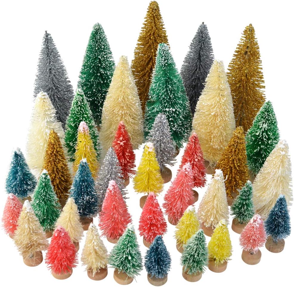 40Pcs Mini Pine Trees Artificial Mini Trees (Multicolor) 4"D x 0.02"W x 2"H
