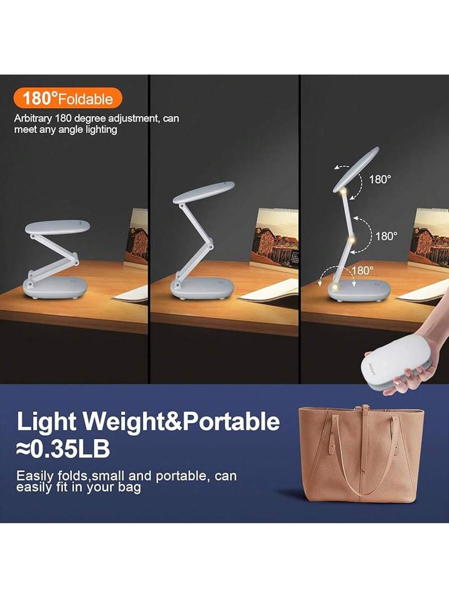 LED Desk Lamp, Battery Operated Rechargeable Foldable Portable Light