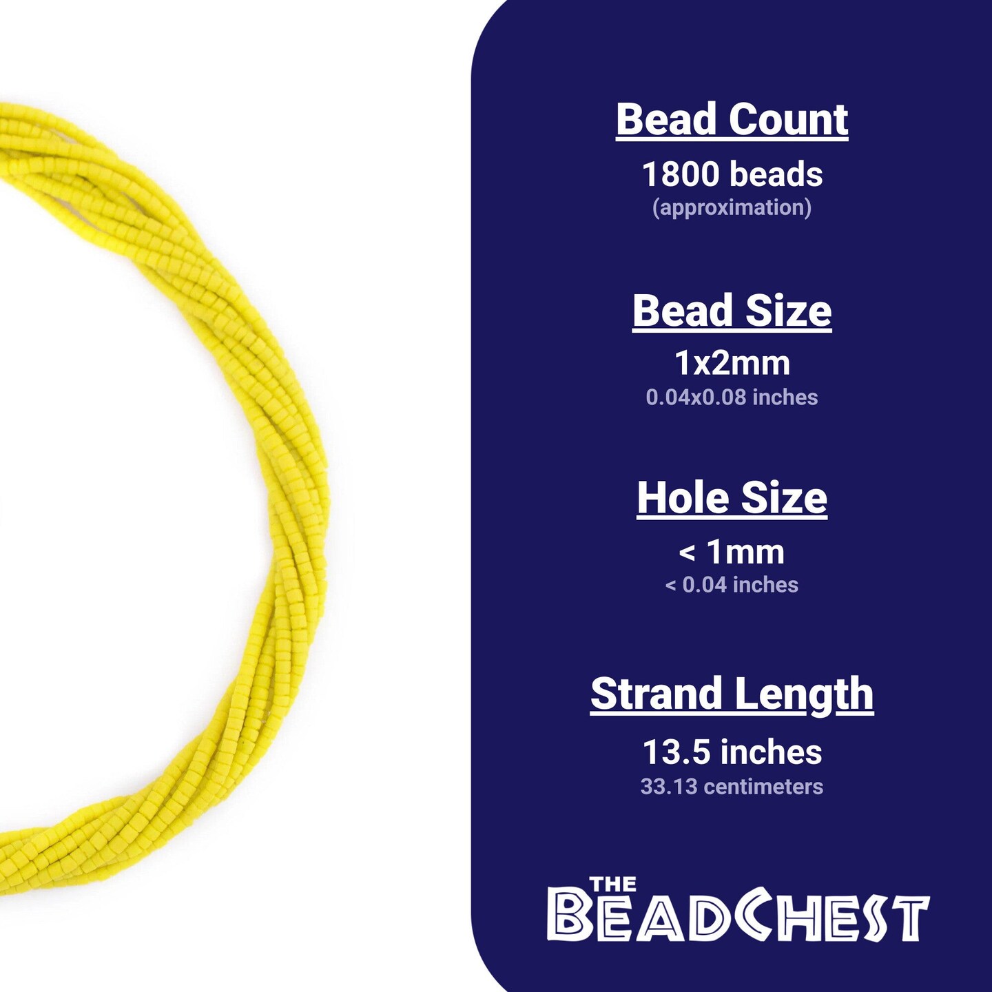 The Bead Chest 2mm Glass Seed Beads - Full Strand of Afghani Tribal Beads (Yellow) - Bunch of 10 Strands