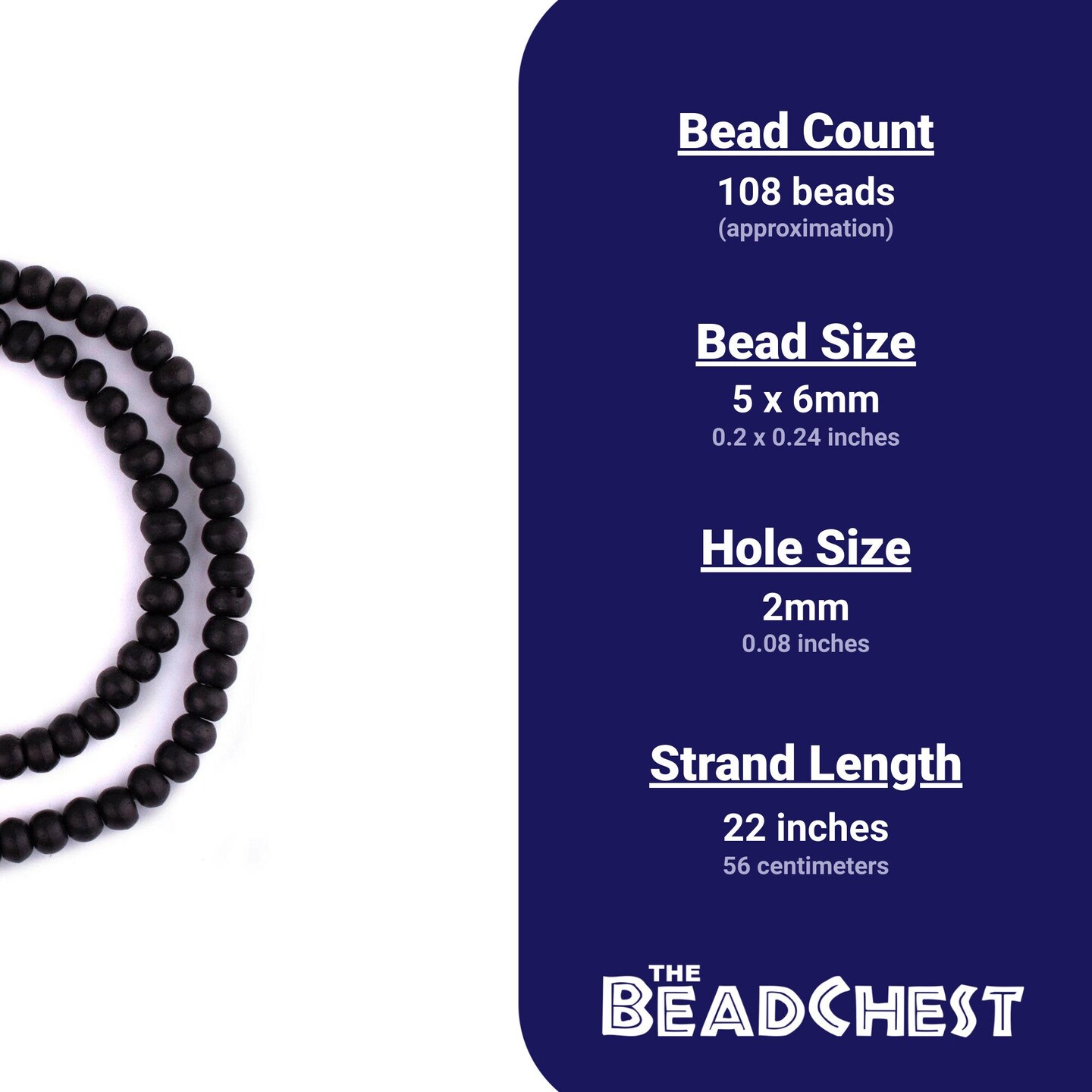 The Bead Chest Black Bone Mala Beads 6mm Nepal Round Large Hole 22 Inch Strand