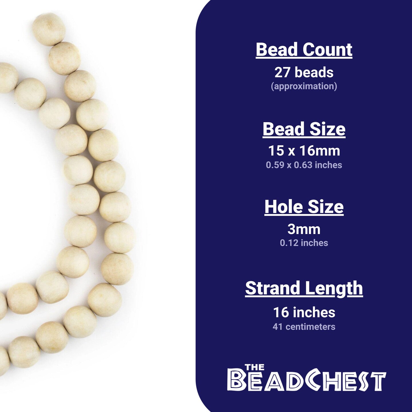 The Bead Chest Cream Unwaxed Natural Wood Beads (16mm), Great for Essential Oils, Diffuser Jewelry, and Dyeing